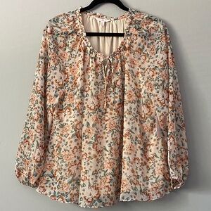 LC Lauren Conrad Floral Blouse in Cream and Orange